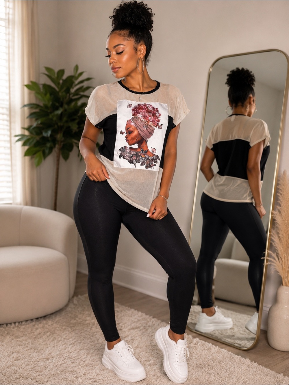 NWT - Minxze Mesh Graphic Rhinestone Top Women’s Size Small